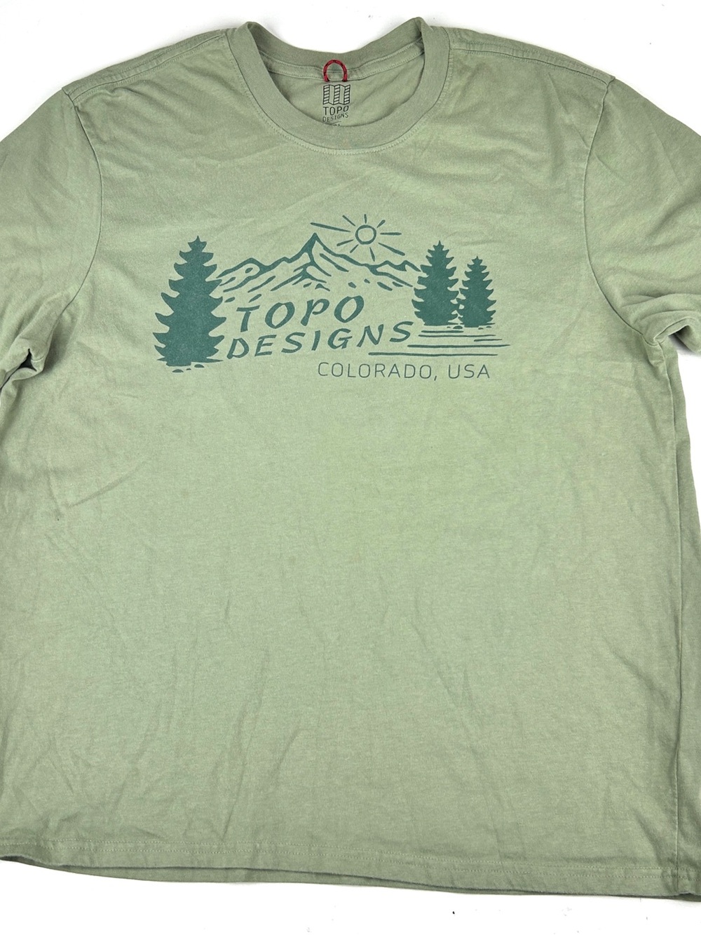 Topo Designs Graphic Mountains Short Sleeve Tshirt Size XL Green